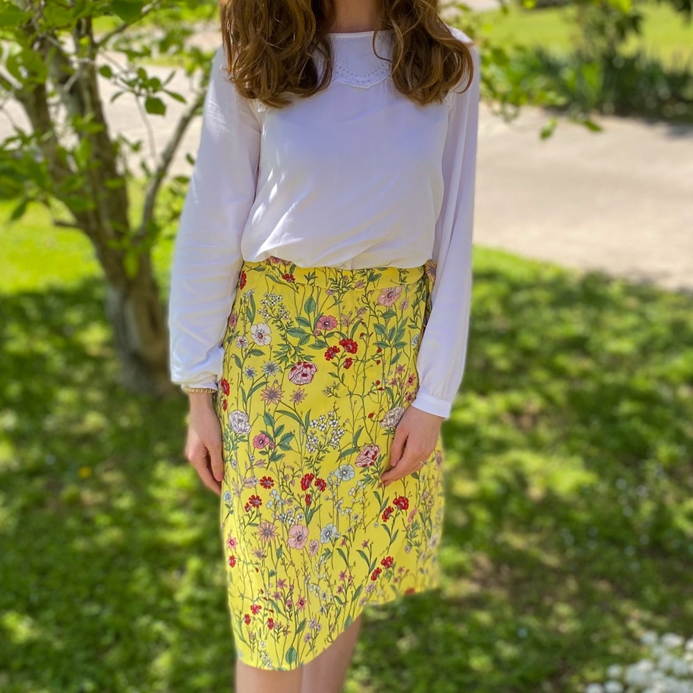 Yellow Floral Wrap Skirt